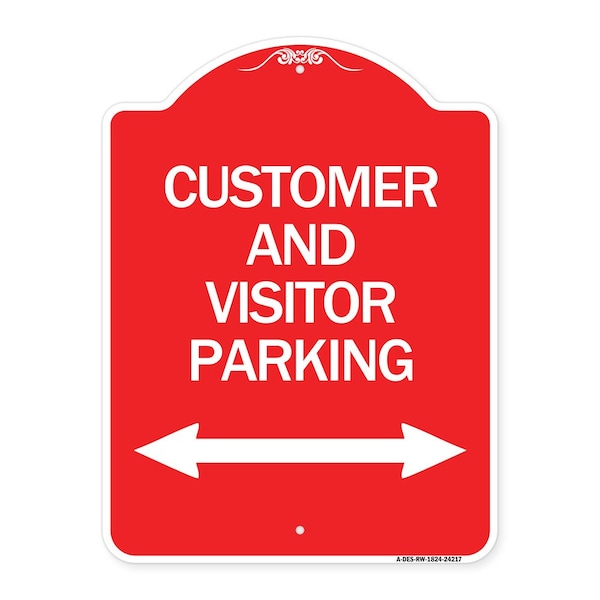 Signmission Customer & Visitor Parking Bidirectional Arrow, Red & White Alum Sign, 18" x 24", RW-1824-24217 A-DES-RW-1824-24217 - main